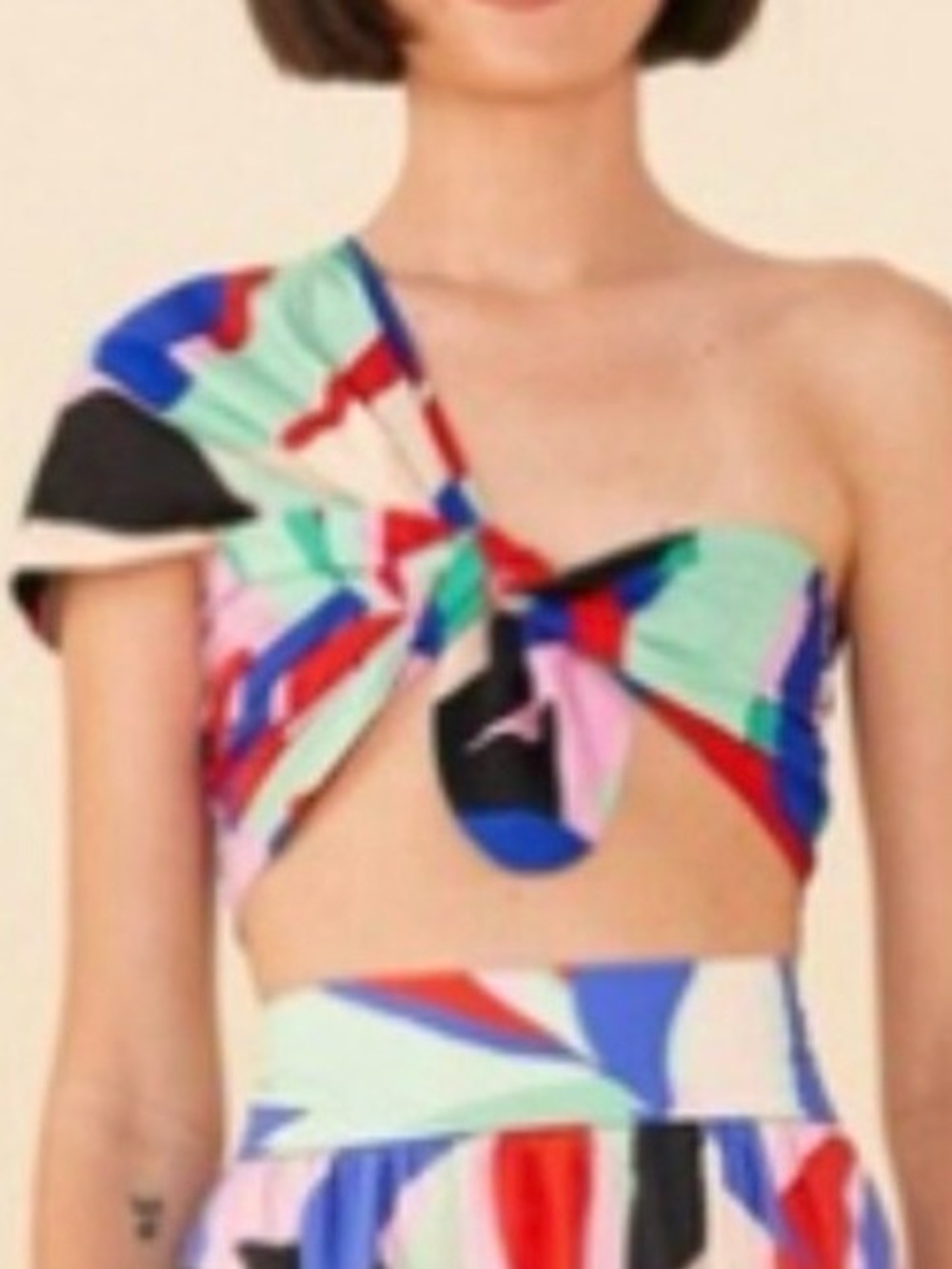 FARM Rio One-Shoulder Knot Crop Top - Mint, Blue, Red, Pink, Black